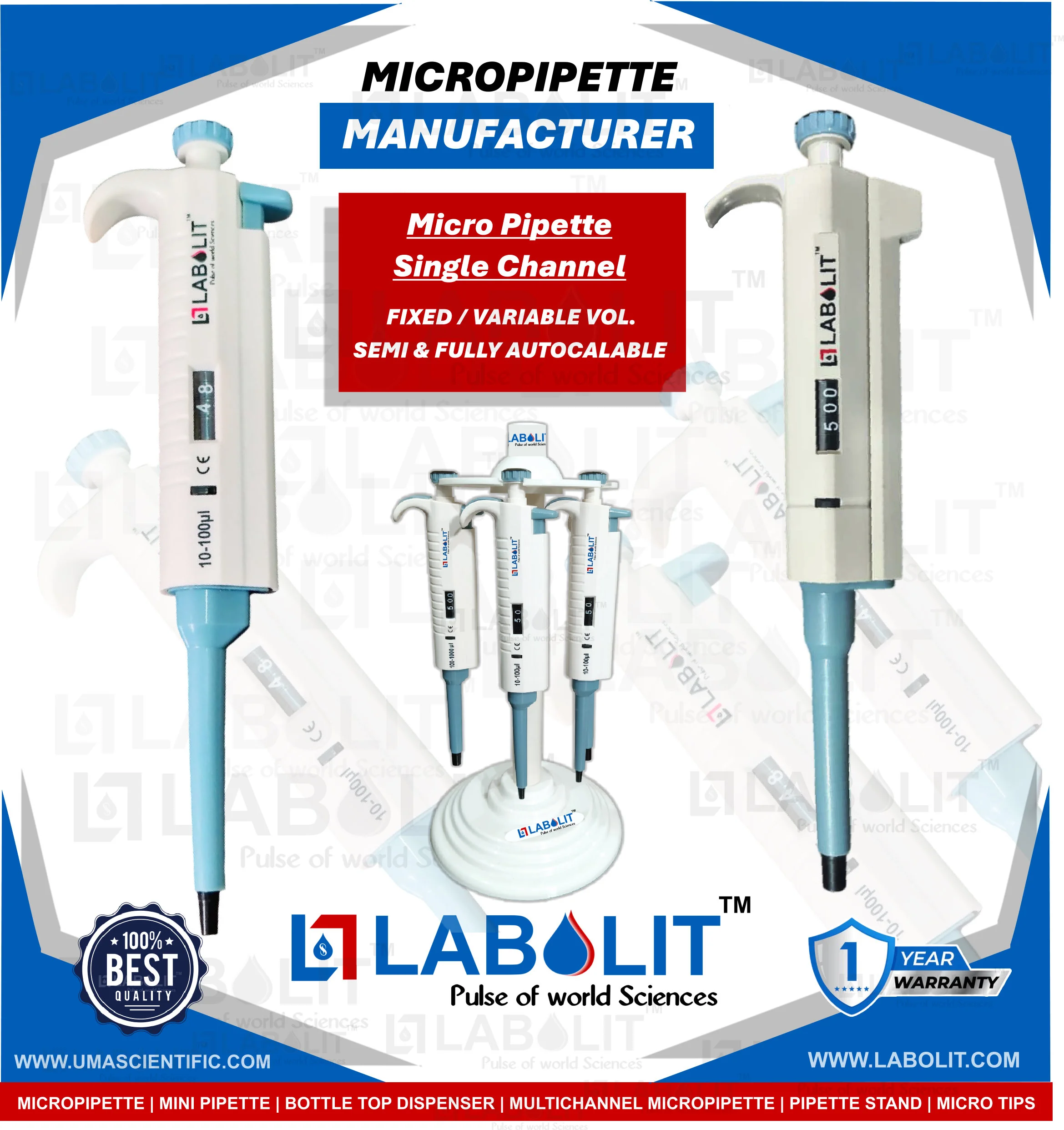 Micropipette, Liquid Handling Pipette, Research Laboratory Pipette, Biotechnology Micropipette, Pharmaceutical Pipette, Diagnostic Laboratory Micropipette, PCR Pipette, Laboratory Liquid Handling Systems, Bottle Top Dispenser, Pipette Tips Supplier, ISO Certified Micropipette, CE Certified Pipette, FDA Approved Micropipette, LABOLIT Micropipette, UMA Scientific Pipette, Best Micropipette Brand India, Top Pipette Brand India, Laboratory Equipment Manufacturer India, Micropipette Exporter India, Premium Scientific Pipette, Autoclavable Micropipette, Precision Pipette India